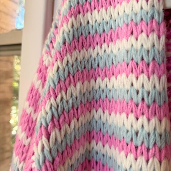 Anthropologie Cozy Oversized Chunky Knit Striped Cardigan Sweater Pink OS - Picture 10 of 17